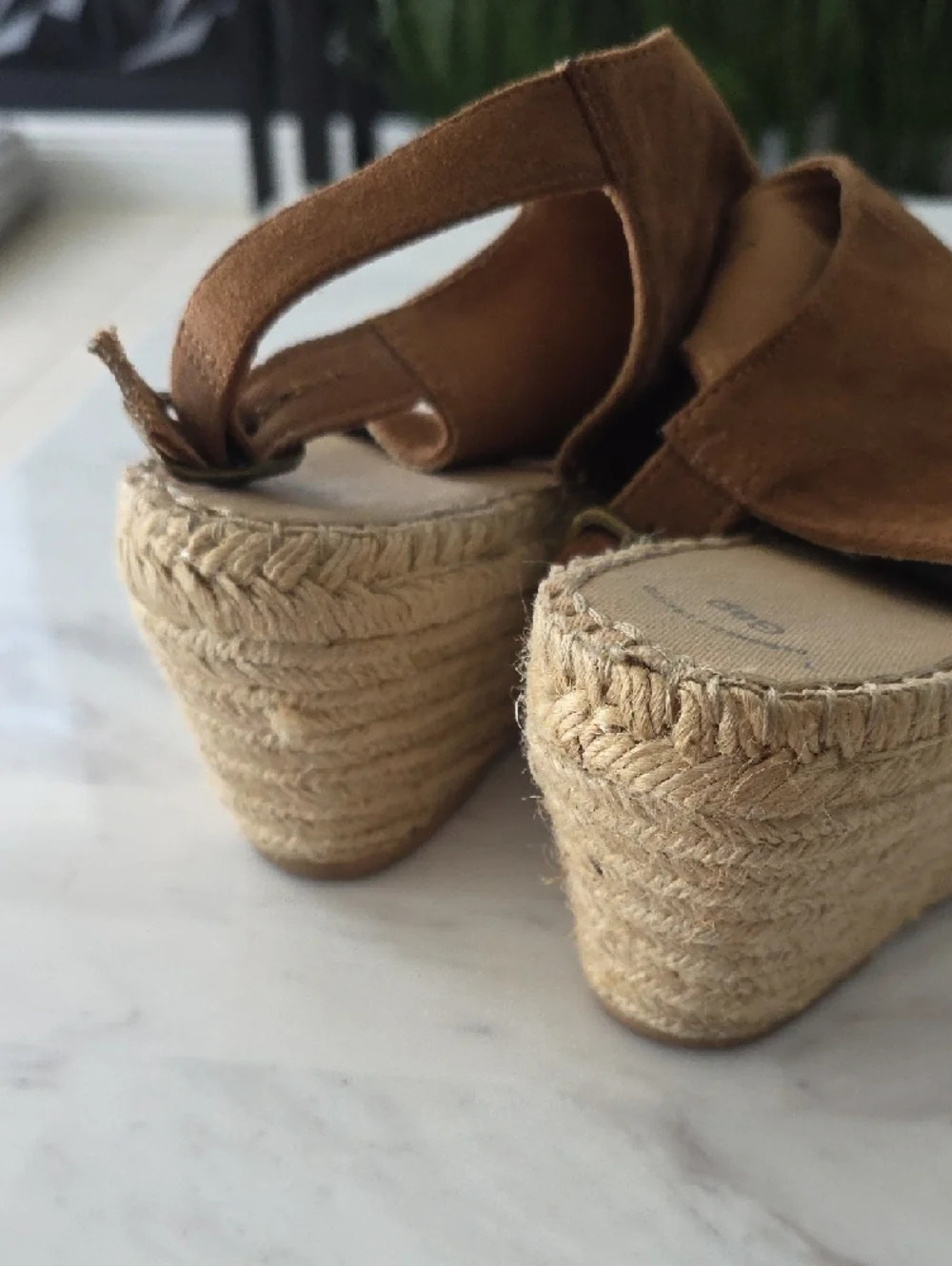 GAP Brown Suede Open-Toe Espadrille Wedge Sandals